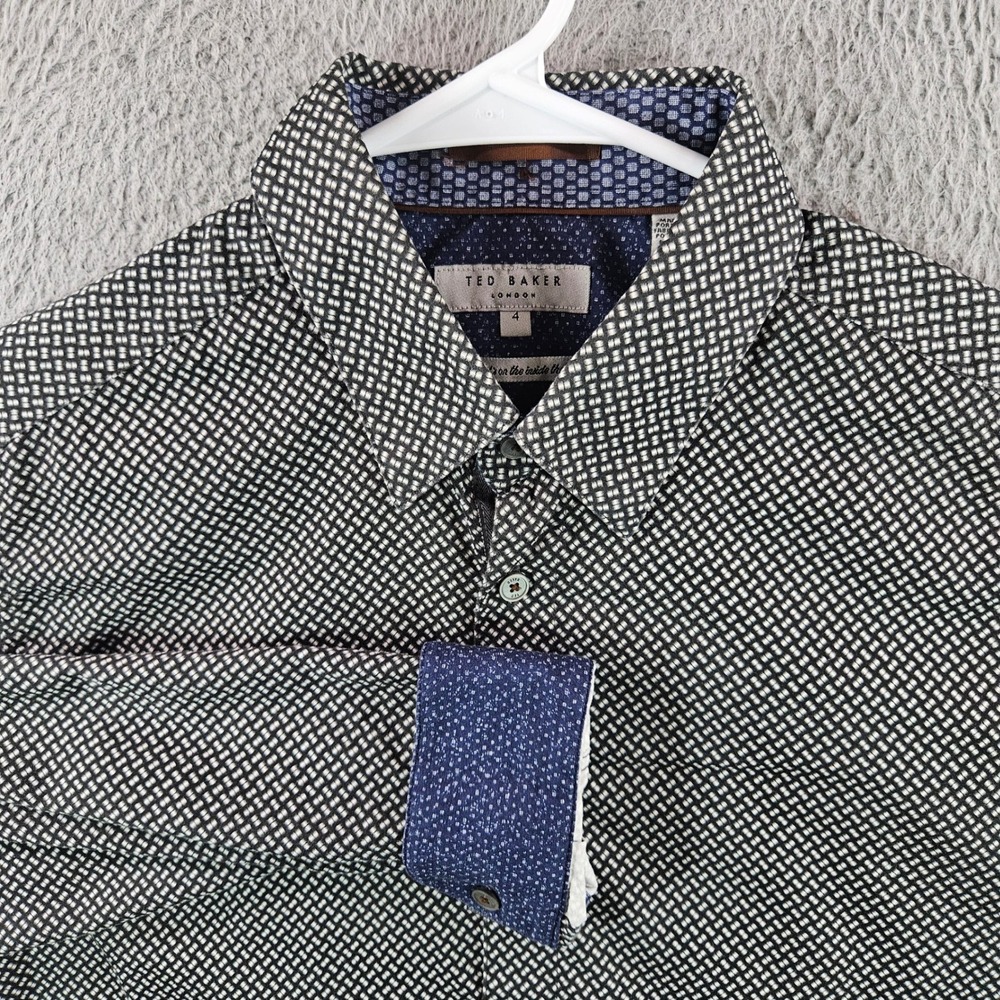 Ted Baker London Mens Tidal Geometric Print Cotton Button Down Shirt Black Sz 4